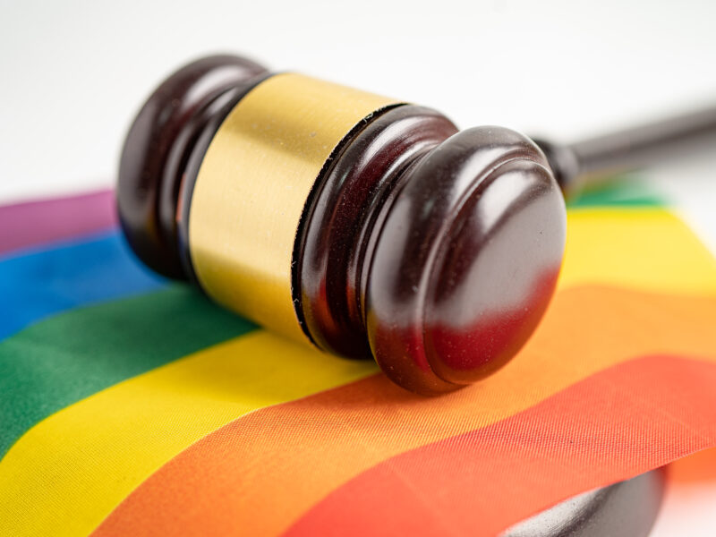 gavel judge lawyer rainbow flag symbol lgbt pride month celebrate annual june social gay lesbian bisexual transgender human rights