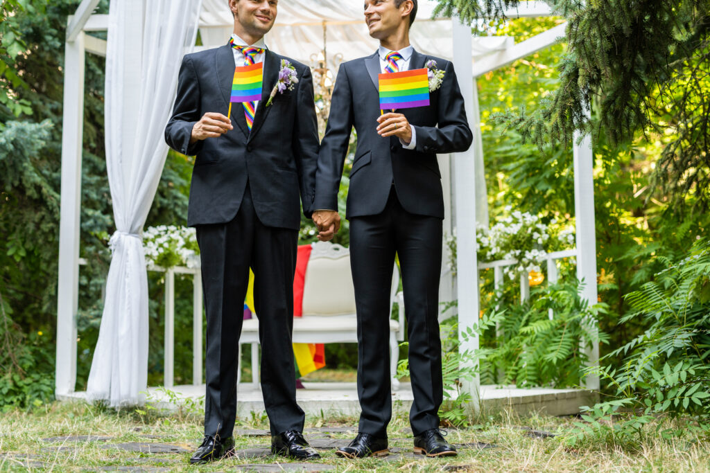 homosexual couple celebrating their own wedding lbgt couple wedding ceremony concepts about inclusiveness lgbtq community social equity