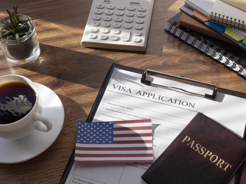visa application composition with american flag